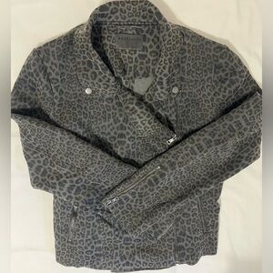 Marrakech Leopard Print Moto Jacket Gray/Black Asym Zip Quilted Sleeves
